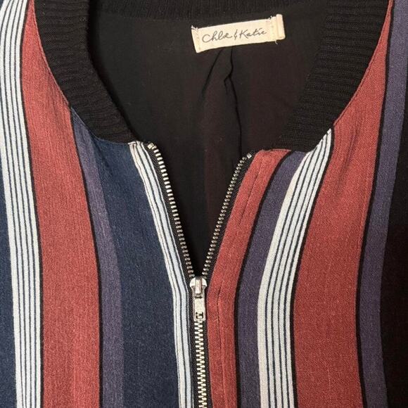 Chloe & Katie Striped Zip Up Bomber Jacket Spring Wear Vintage Inspired - Picture 4 of 6